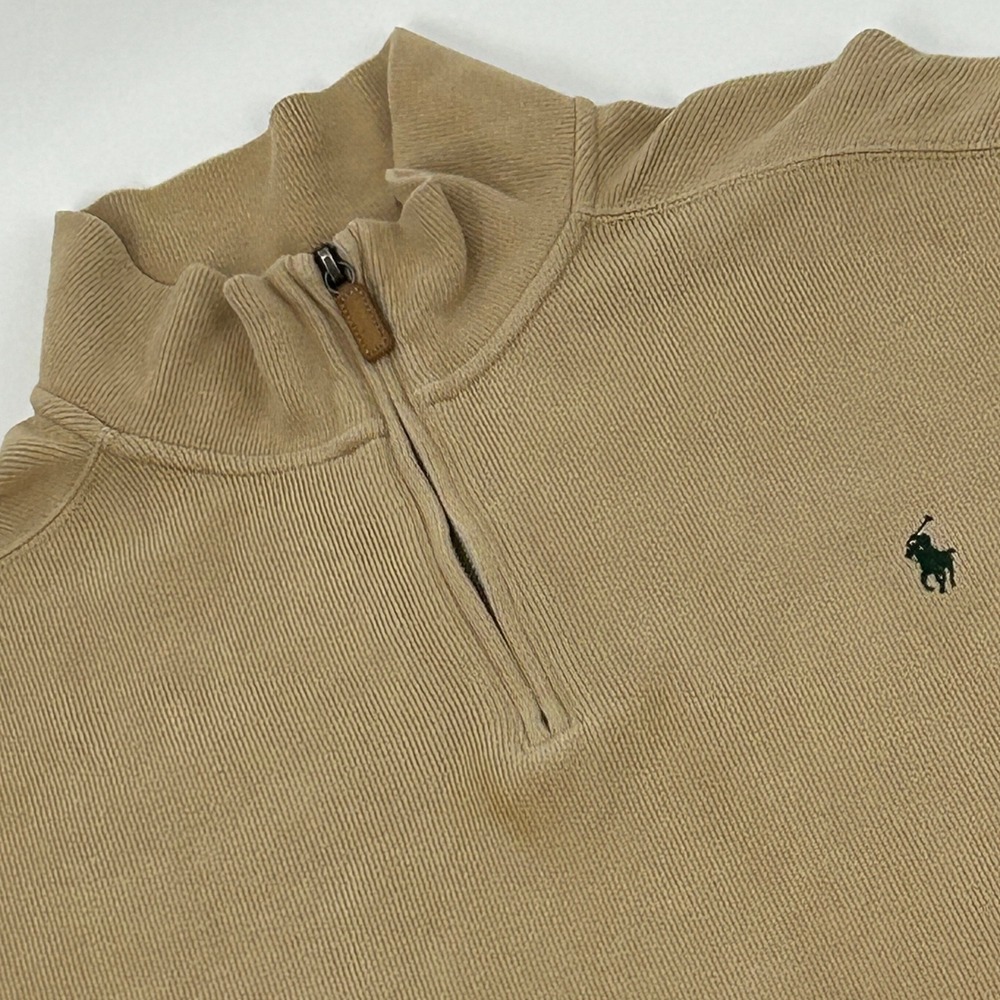 Polo by Ralph Lauren Pullover Men XXL Tan Ribbed Quarter Zip Mock Neck Sweater